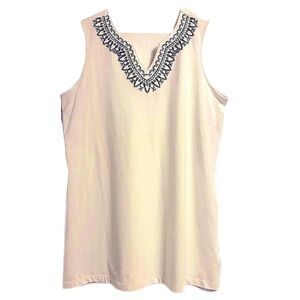 New Gorgeous White Sleeveless Top Blue Embroidery XL V-neck Layering Office Wear